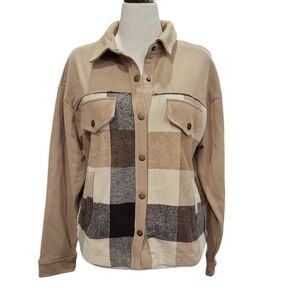 EUC Ces Femme women's plaid colorblock loose fit casual jacket top US S
